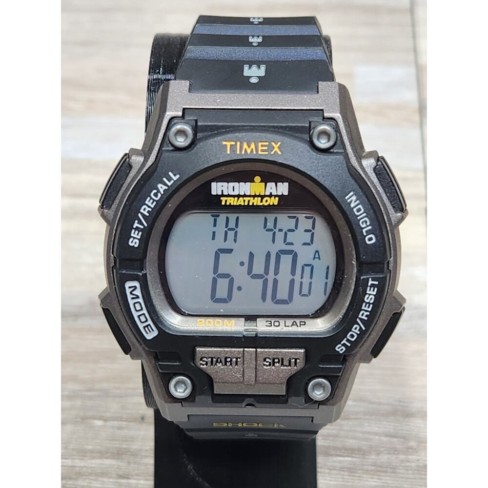Timex Ironman Shock Watch Men Indiglo 42mm Black Gray 2012 Date New Battery